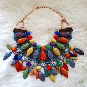 Vintage Oversize Multicolor Wood Beaded Necklace